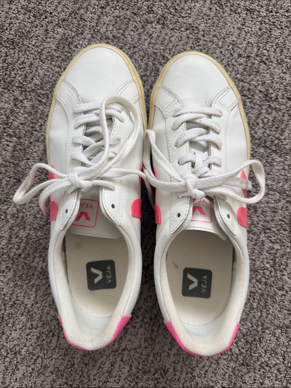 Veja White Leather Sneakers with Pink Accents
